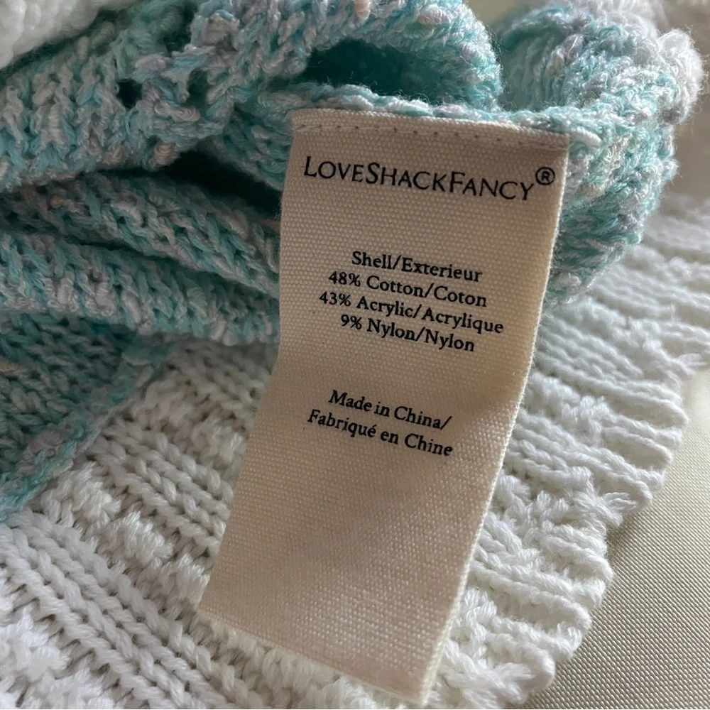 LoveShackFancy- Cotton Candy Geneve Crop Knit Sweater Cardigan Baby Blue Size XL